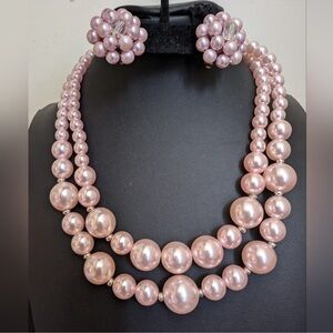 VINTAGE Faux Pearl Necklace and Clip-On Earring Set